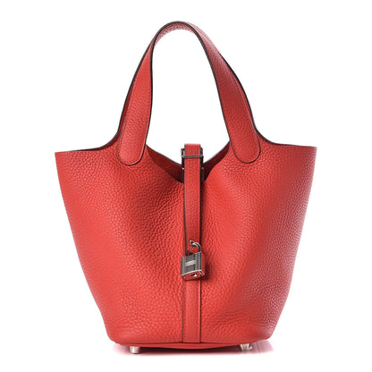 Hermes Taurillon Clemence Picotin Lock 18 PM Rouge Tomate 1 of 12