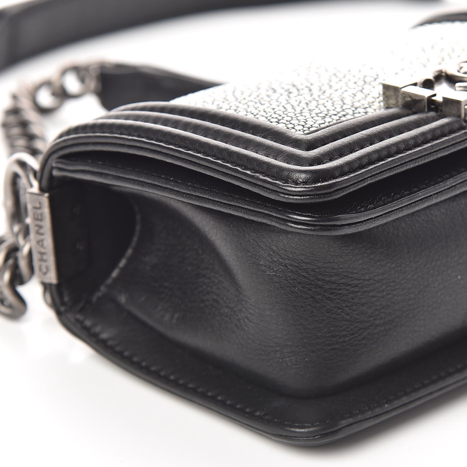Chanel Galuchat Stingray Mini Boy Flap Black Silver 5 of 9