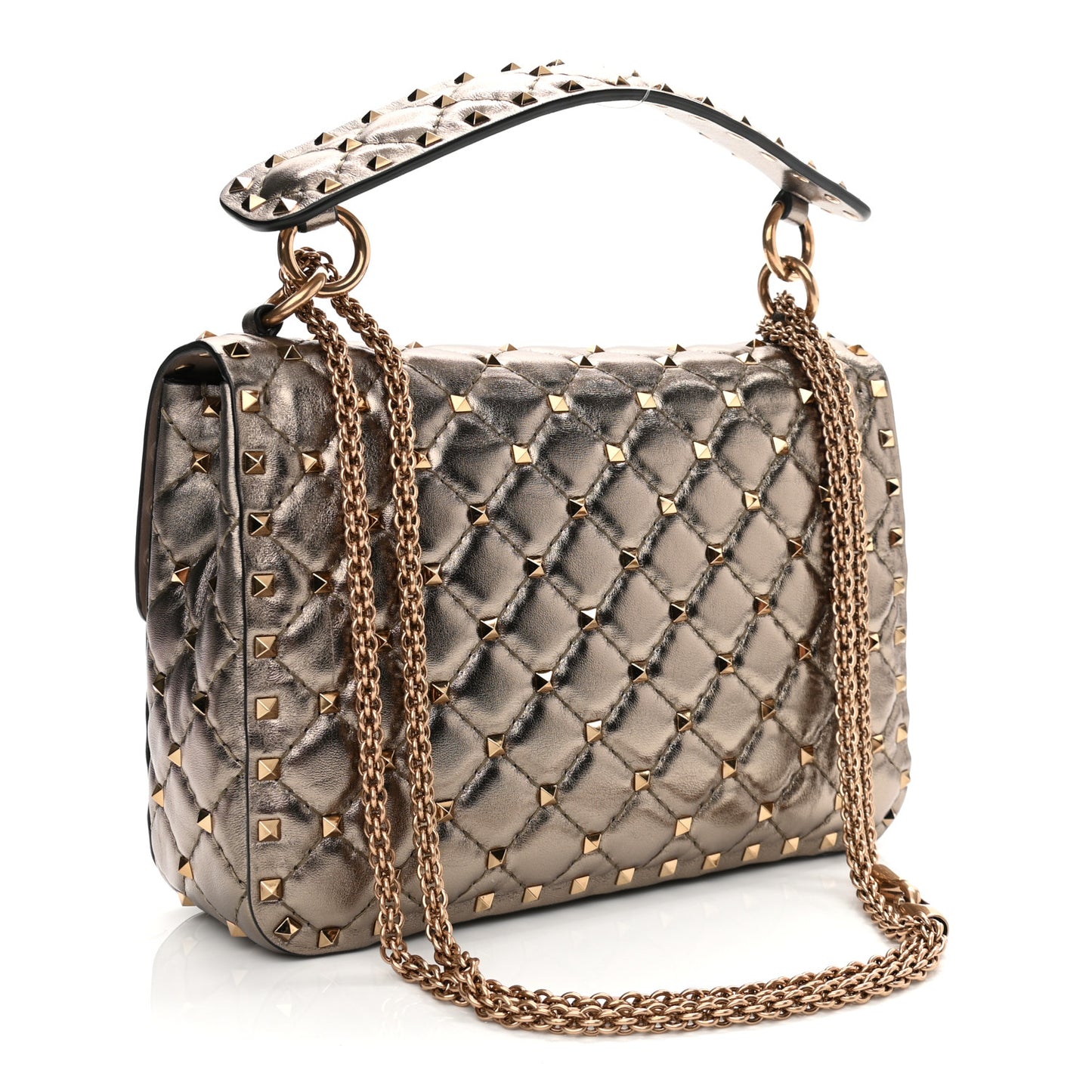 Metallic Lambskin Medium Rockstud Spike Shoulder Bag Sasso