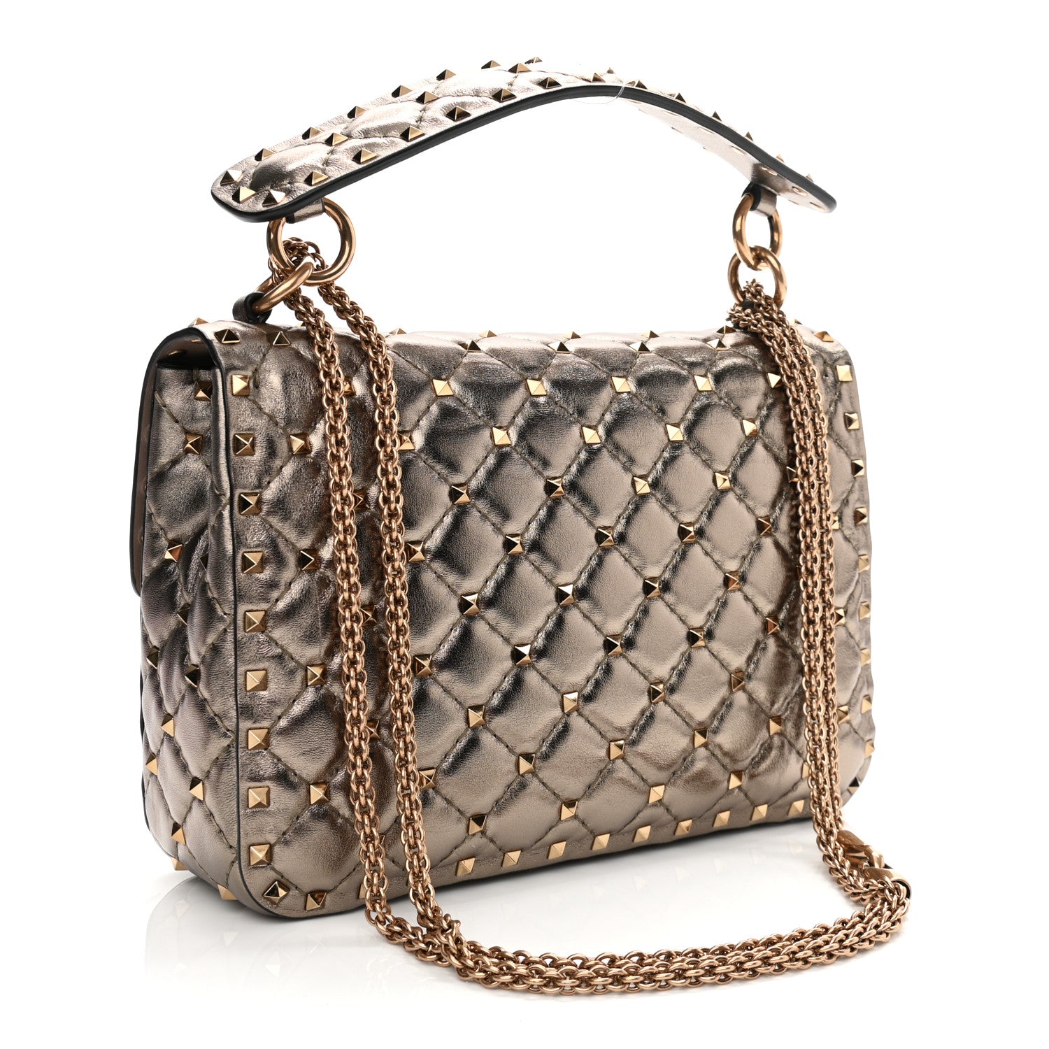 Valentino Garavani Metallic Lambskin Medium Rockstud Spike Shoulder Bag Sasso 2 of 8