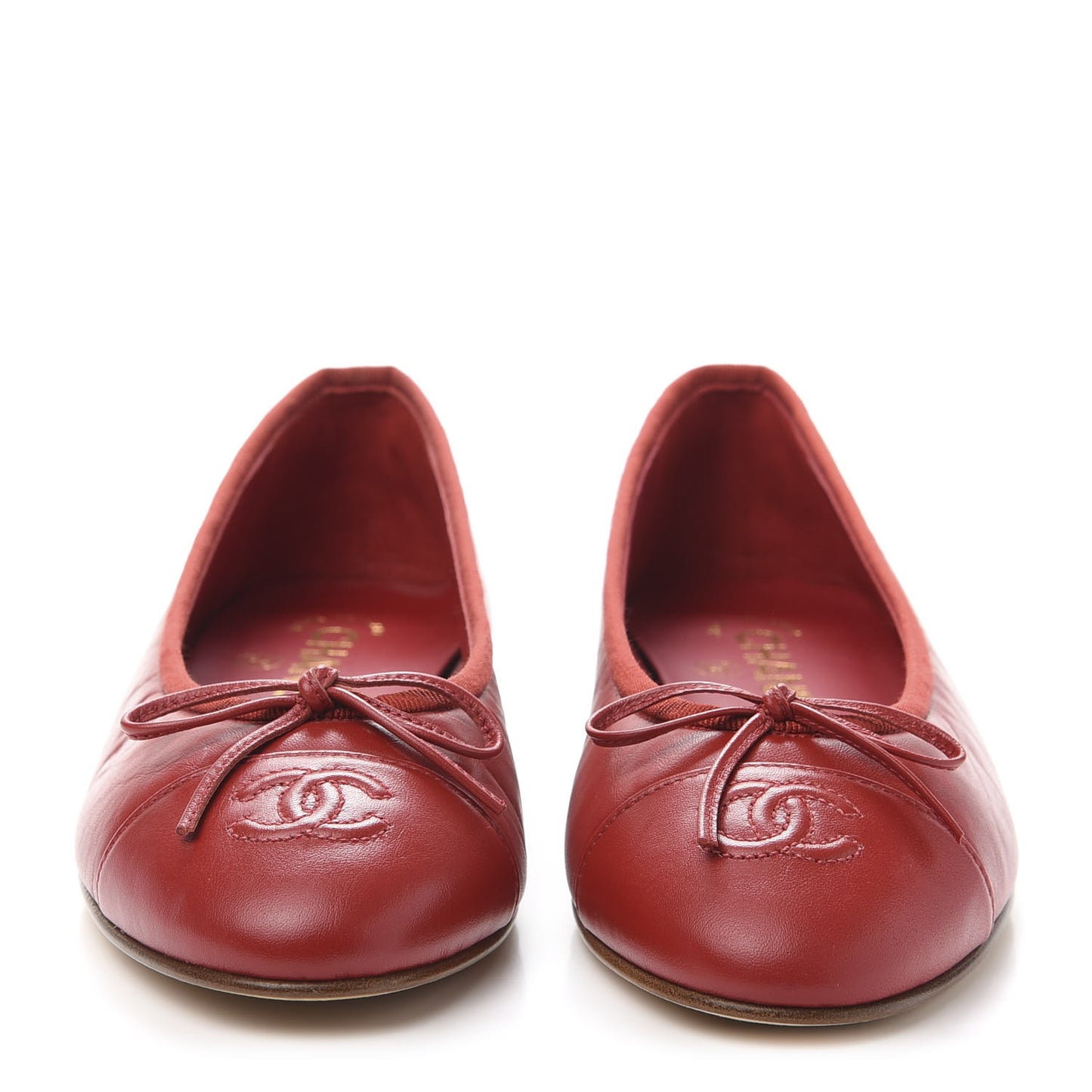 Crumpled Calfskin Cap Toe CC Ballerina Flats 36.5 Red