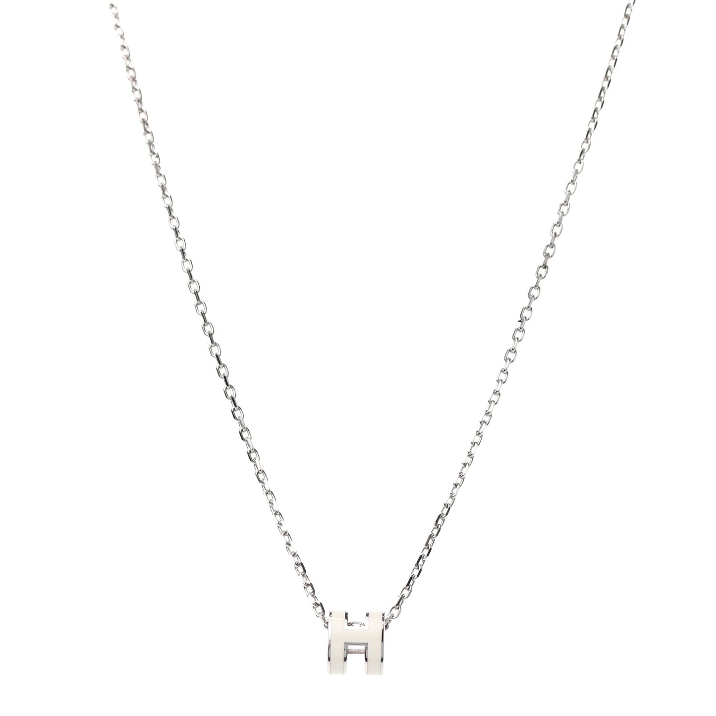 Lacquered Palladium Mini Pop H Pendant Necklace White