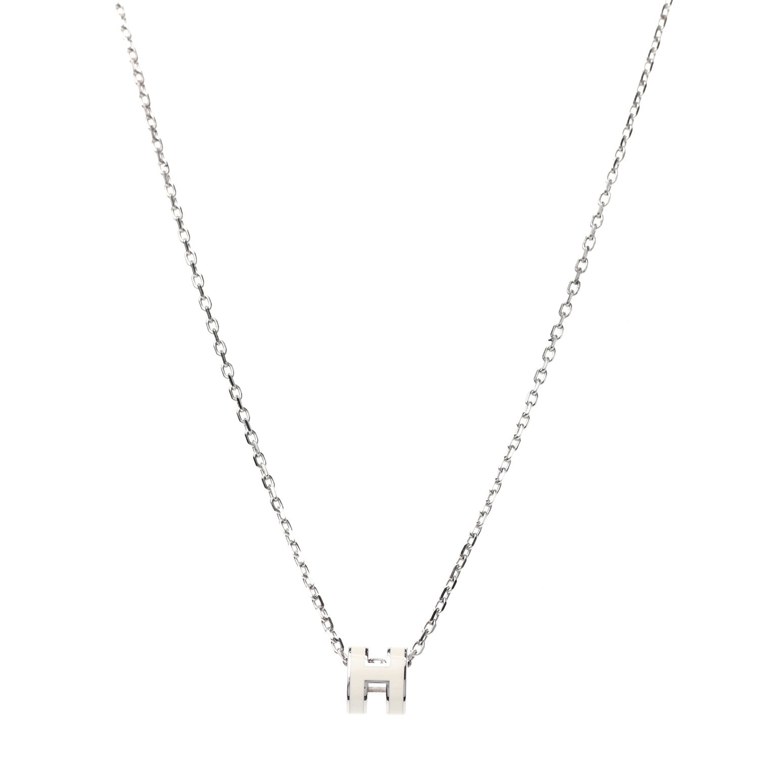 Hermes Lacquered Palladium Mini Pop H Pendant Necklace White 1 of 4