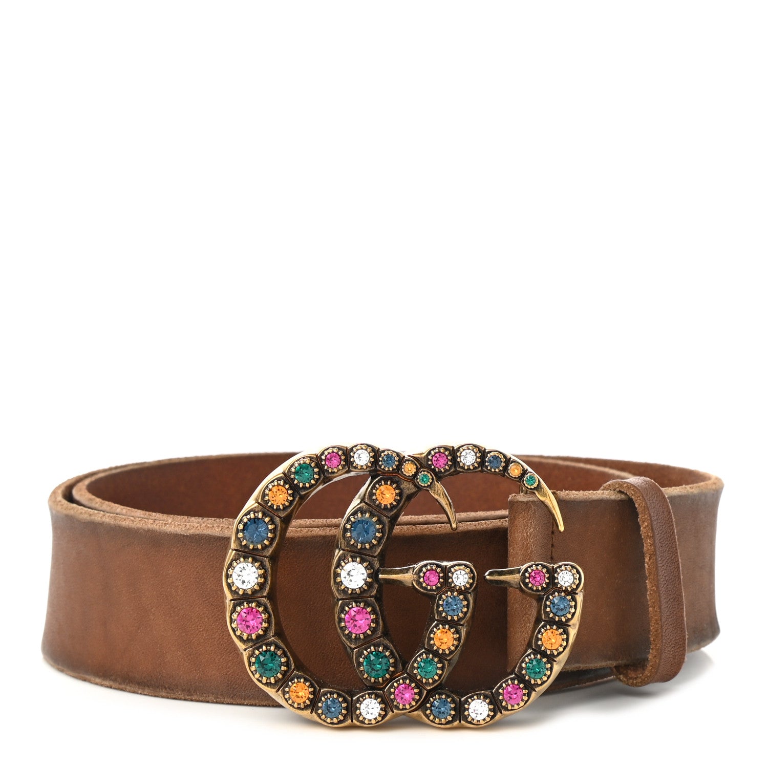Gucci Calfskin Crystal Double G 40mm Belt 80 32 Brown Multicolor 1 of 4