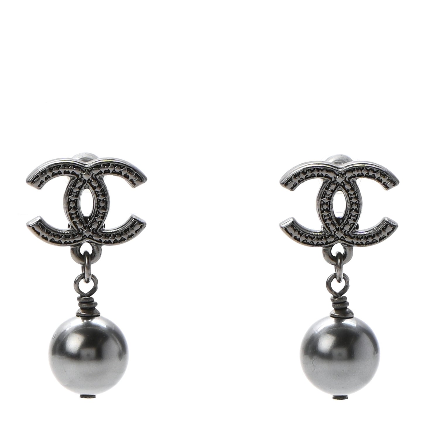 Pearl CC Drop Earrings Ruthenium Grey