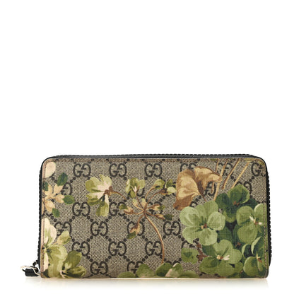 Gucci GG Supreme Monogram Blooms Zip Around Wallet Beige New Military Black 1 of 9