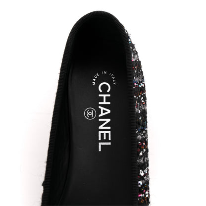Chanel Tweed Sequin Satin Cap Toe Ballerina Flats 40.5 Black 14 of 20