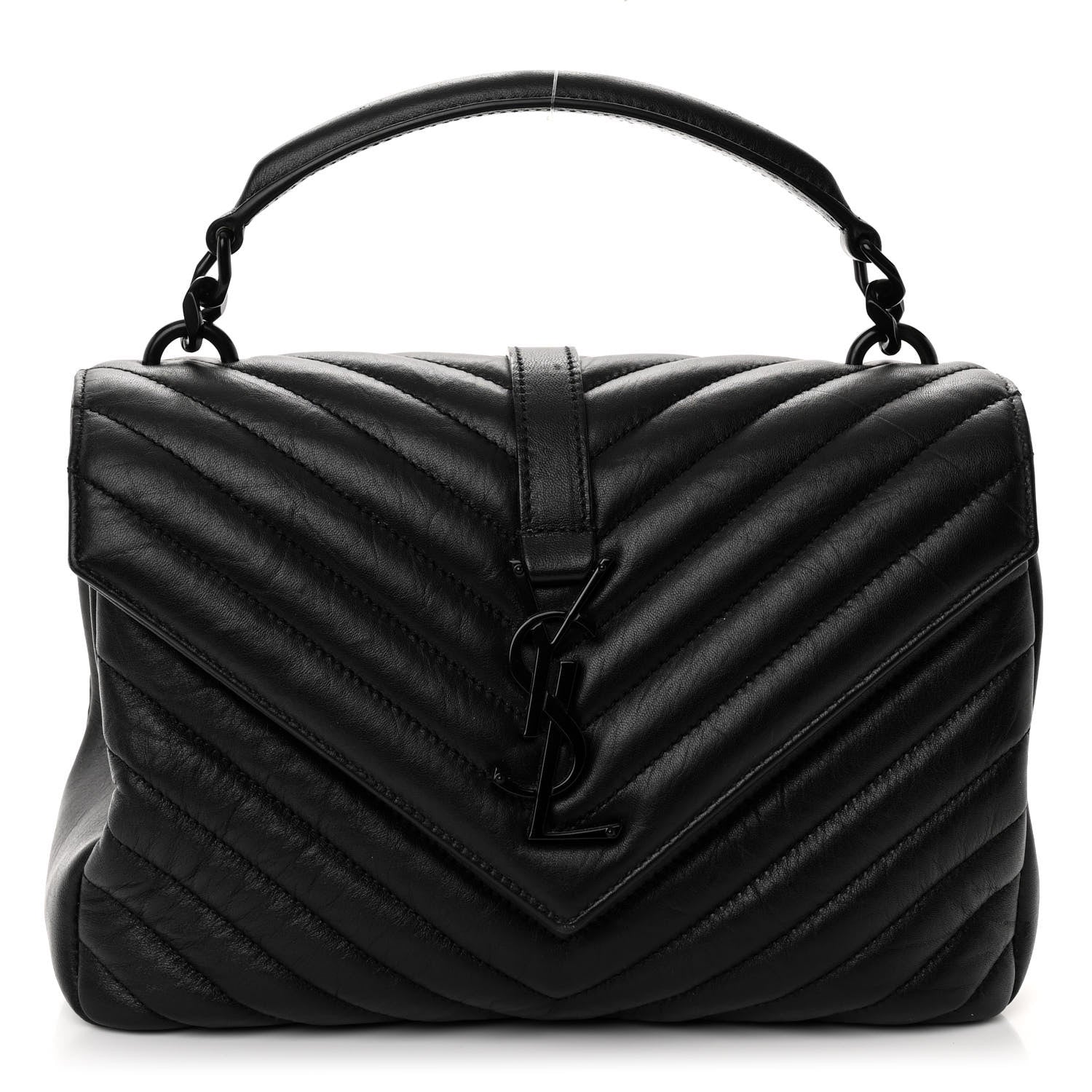 Saint Laurent Sheepskin Matelasse Chevron Monogram Monochrome Medium College Bag Black 1 of 10