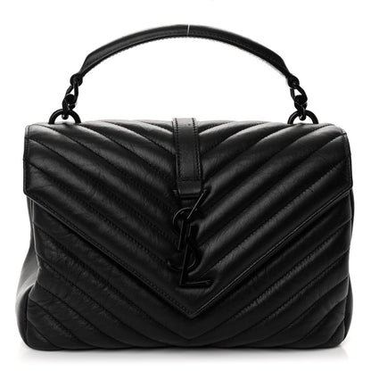 Saint Laurent Sheepskin Matelasse Chevron Monogram Monochrome Medium College Bag Black 1 of 10