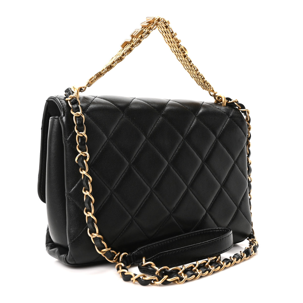 Chanel Lambskin Quilted CC Crystal Logo Chain Flap Black 3 of 10