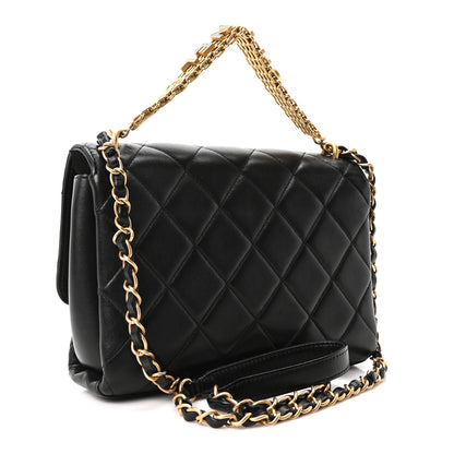 Chanel Lambskin Quilted CC Crystal Logo Chain Flap Black 3 of 10