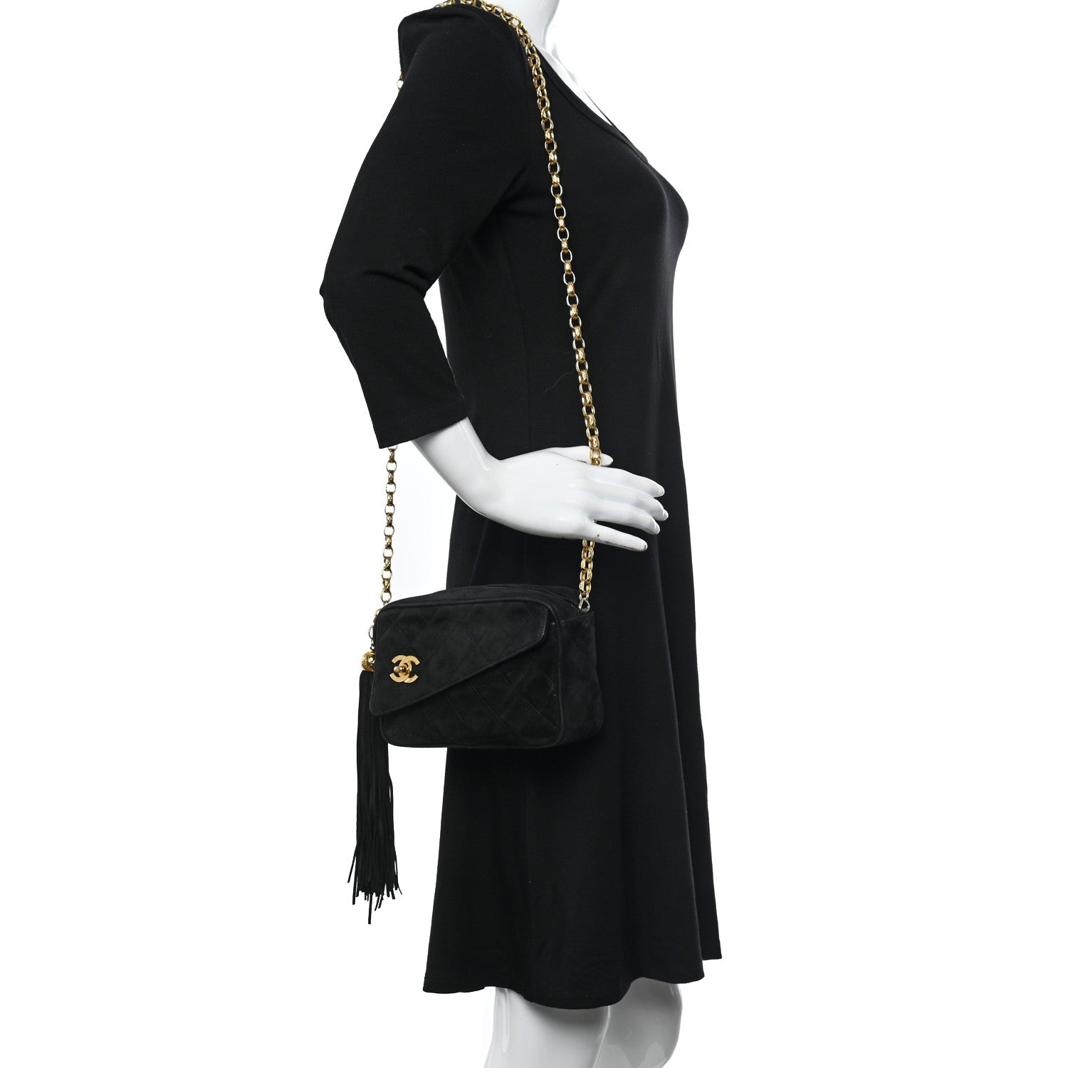 Chanel Suede Quilted CC Tassel Flap Camera Case Black 2 of 10
