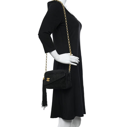 Chanel Suede Quilted CC Tassel Flap Camera Case Black 2 of 10