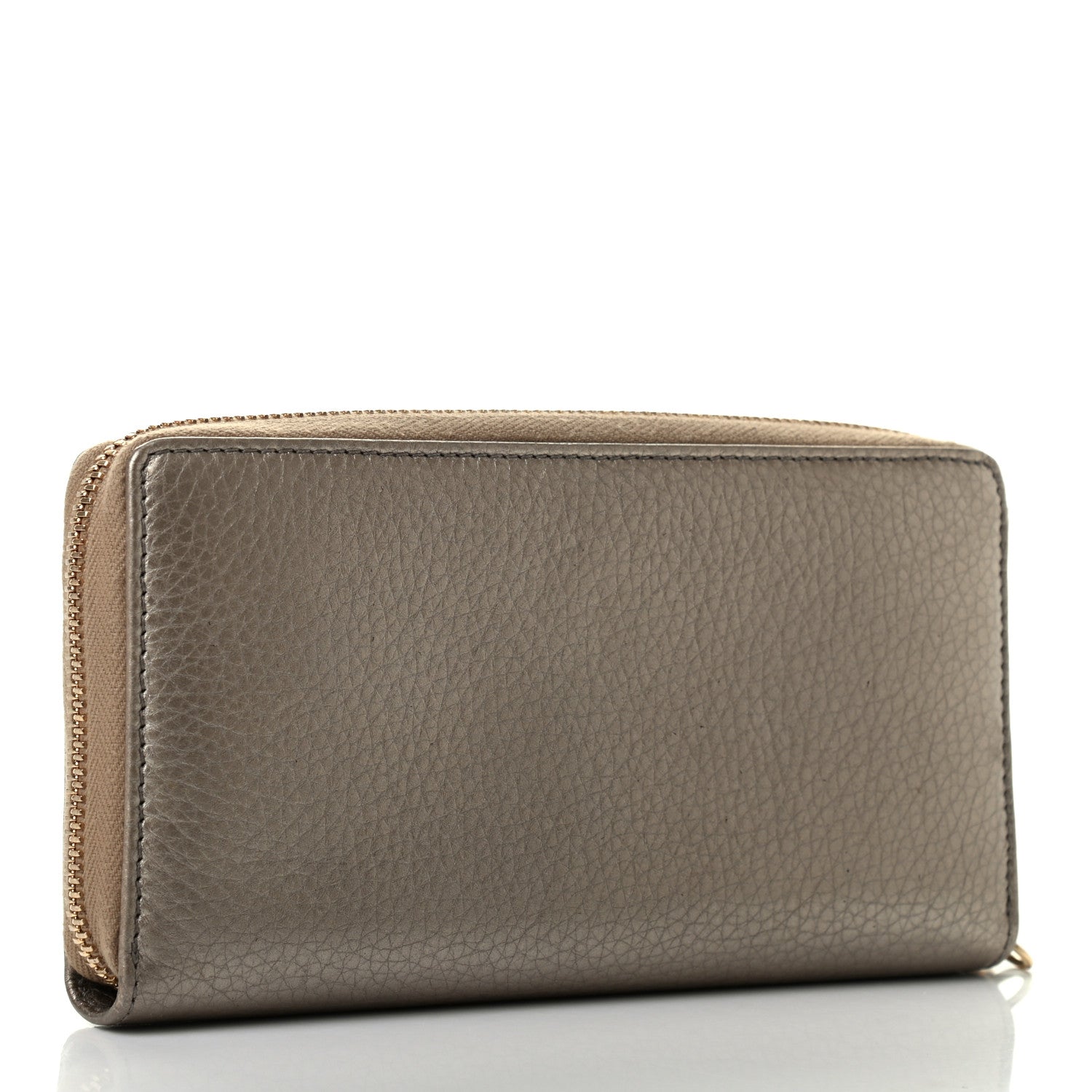 Gucci Metallic Pebbled Calfskin Soho Zip Around Wallet Golden Beige 3 of 7