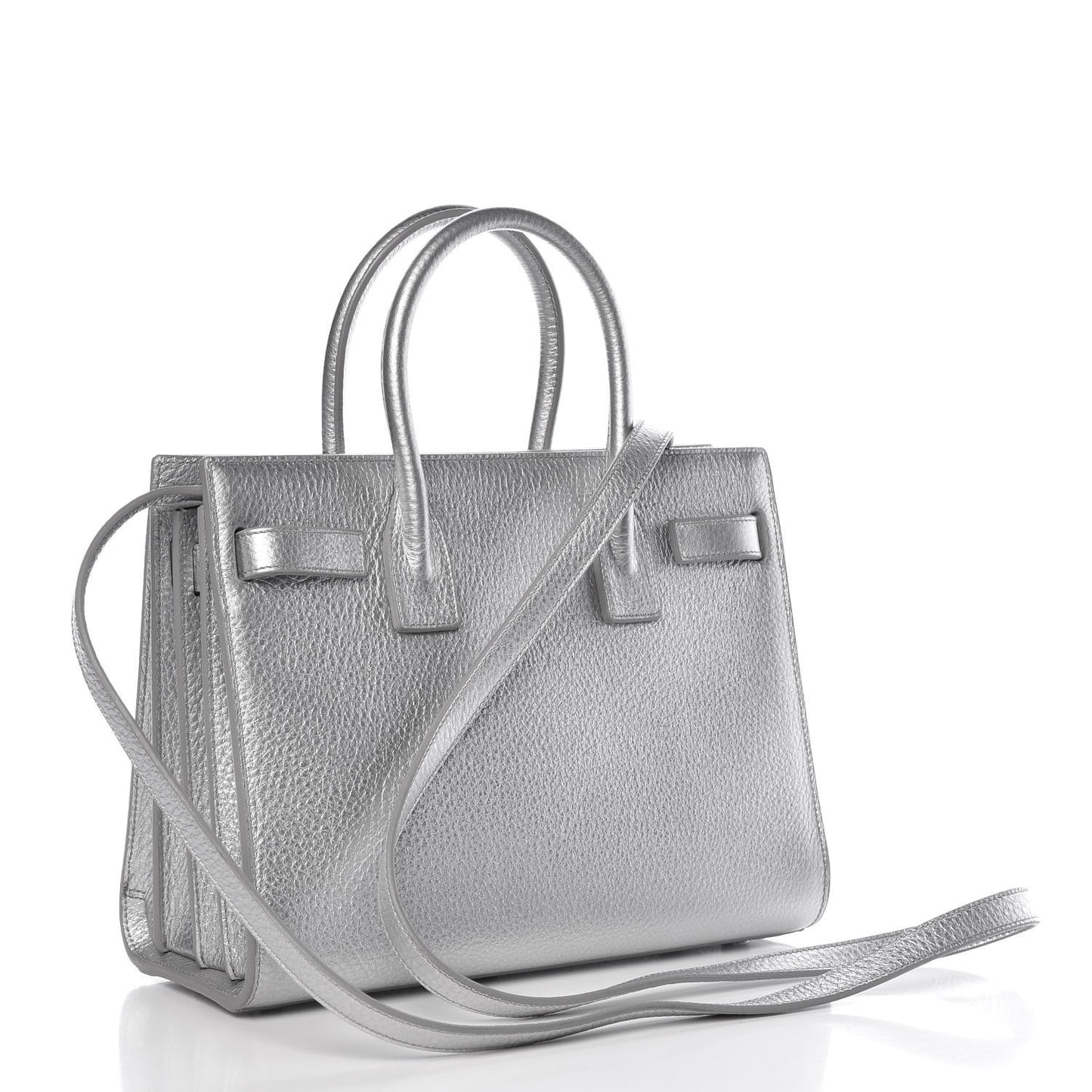 Metallic Grained Calfskin Baby Sac De Jour Silver