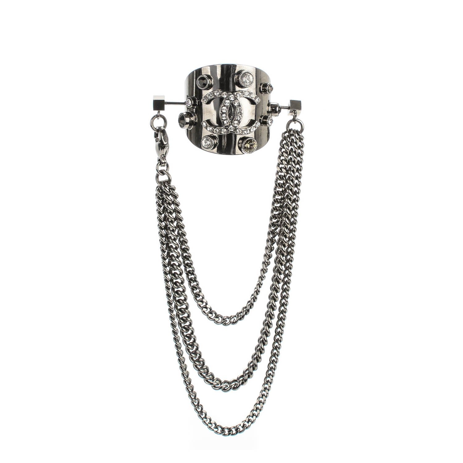 Chanel Crystal CC Scarf Chain Pin Silver 1 of 5