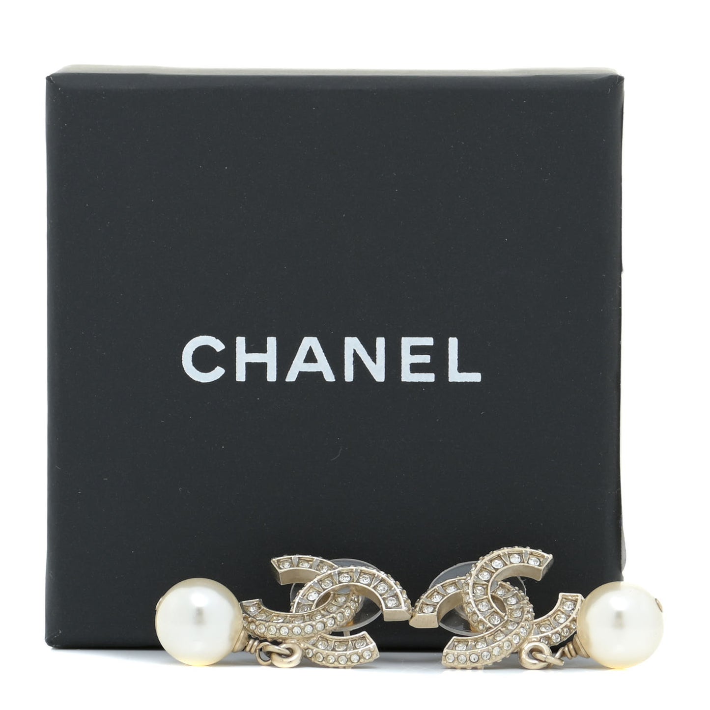 Crystal Pearl CC Drop Earrings Gold