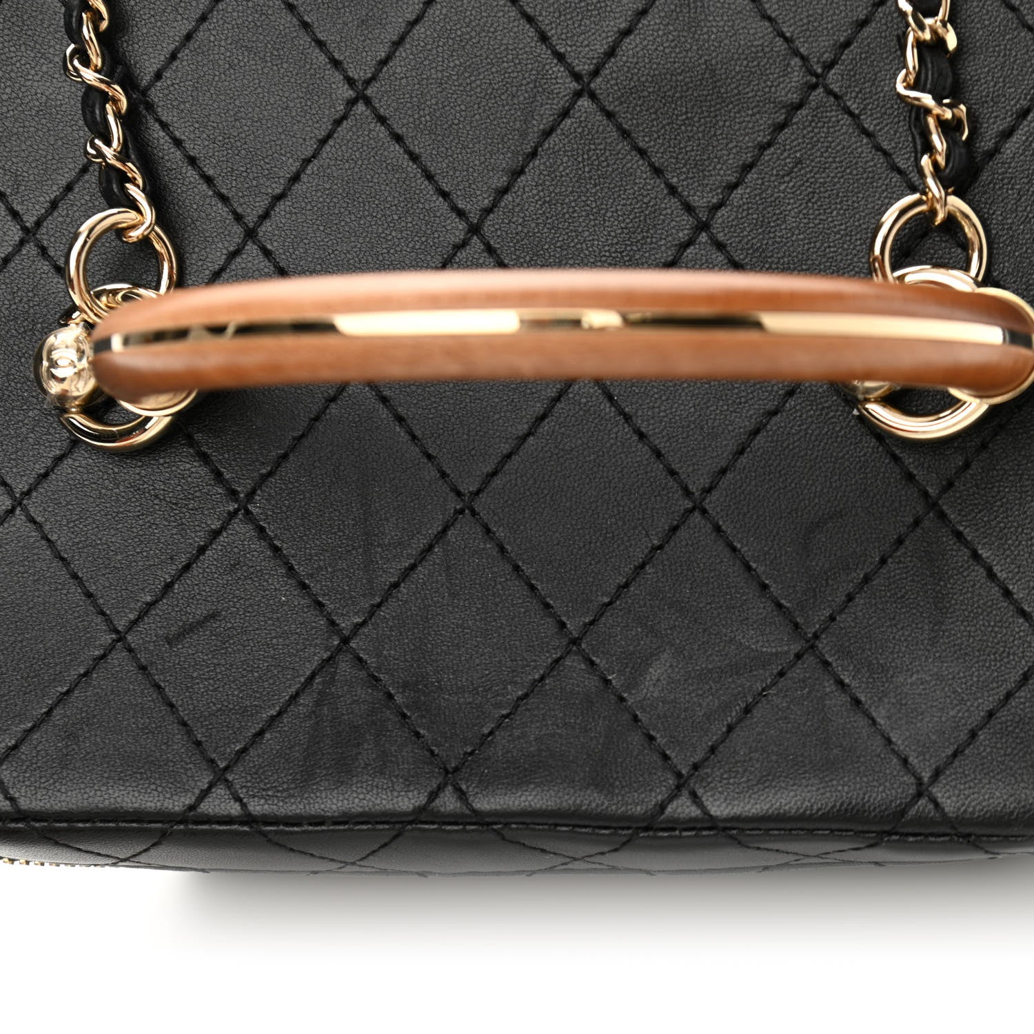 Chanel Lambskin Flat Quilted Knock On Wood Large Vanity Case Black 11 of 12