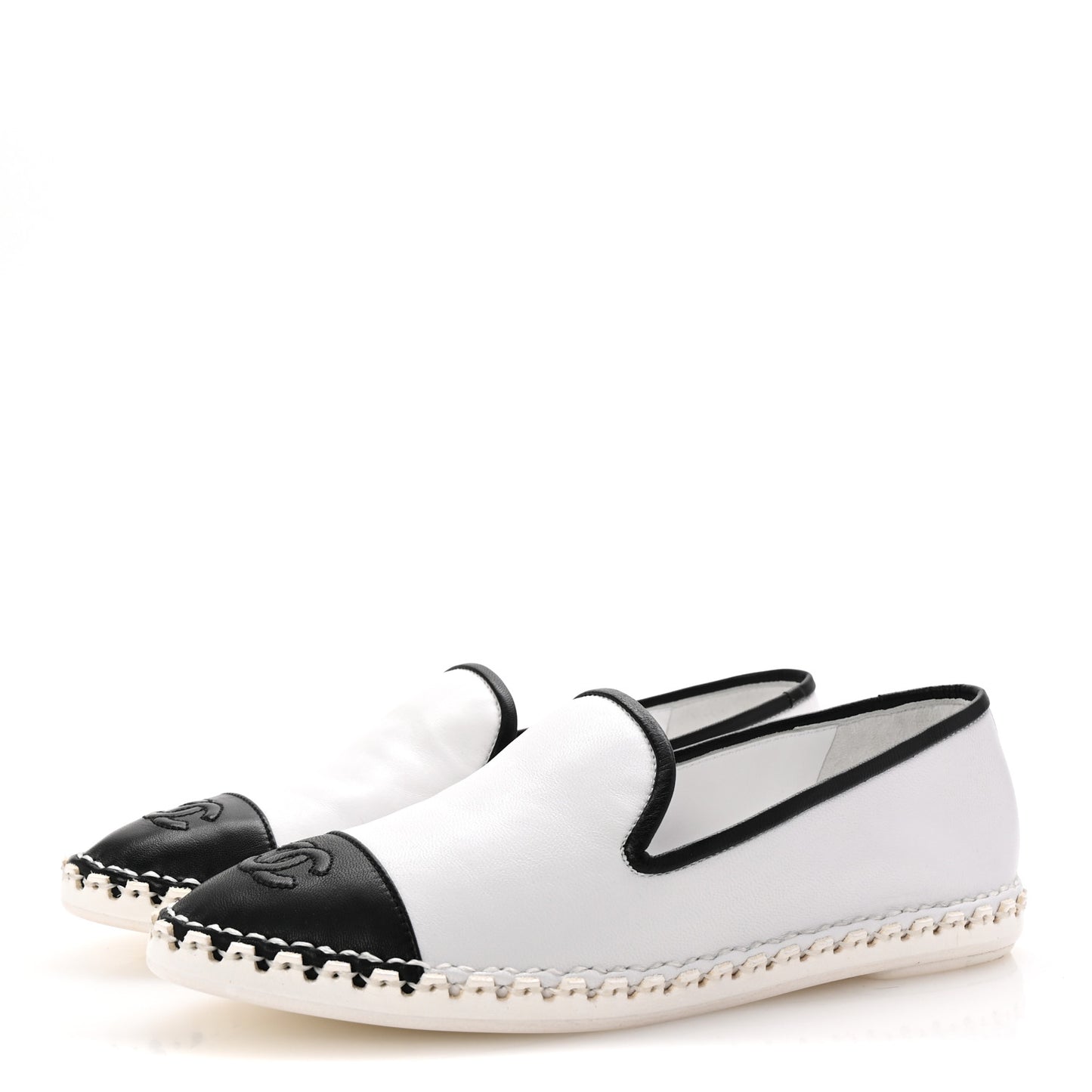 Lambskin Chain CC Mocassin Loafer Espadrilles 38 White Black