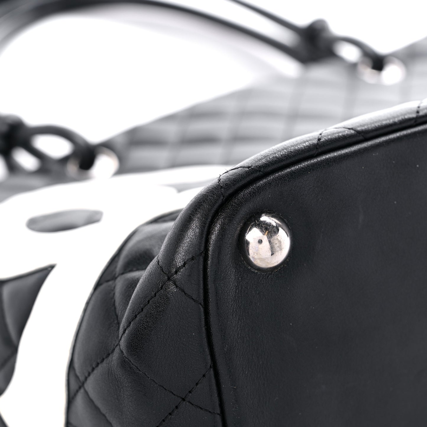 Calfskin Quilted Large Cambon Tote Black White
