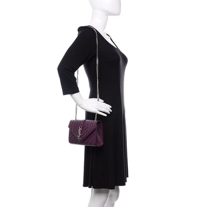 Saint Laurent Grain De Poudre Textured Mixed Matelasse Triquilt Small Monogram Satchel Lilac 2 of 9