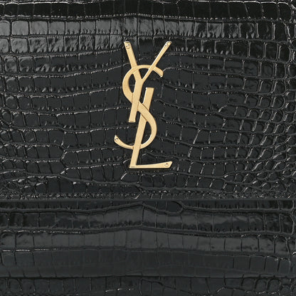 Saint Laurent Calfskin Crocodile Embossed Medium Monogram Sunset Black 10 of 13