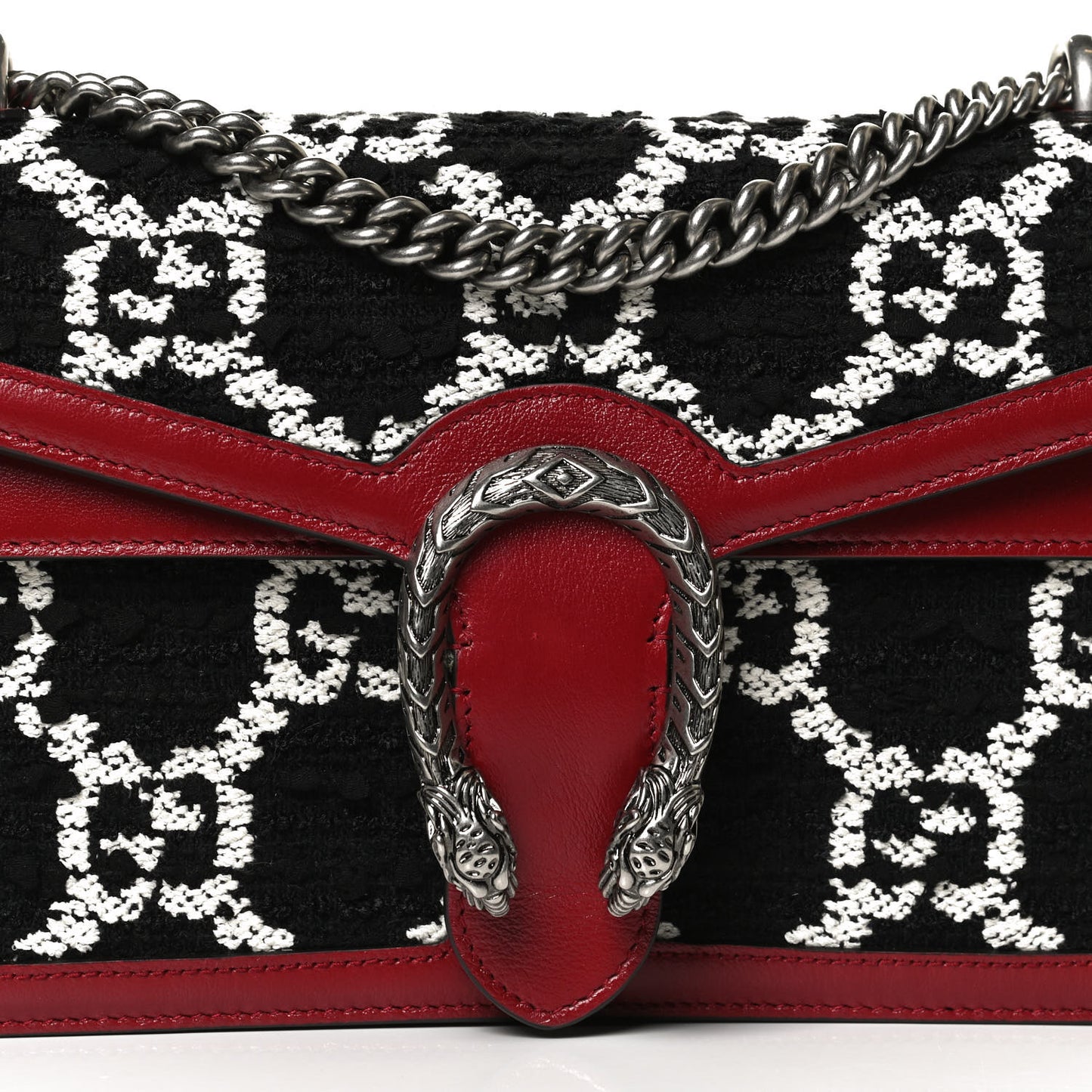 Tweed GG Monogram Small Dionysus Shoulder Bag Black White Romantic Cherry