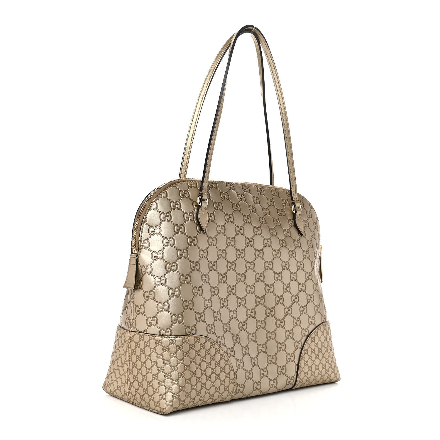 Gucci Metallic Guccissima Medium Bree Shoulder Bag Golden Beige 2 of 11