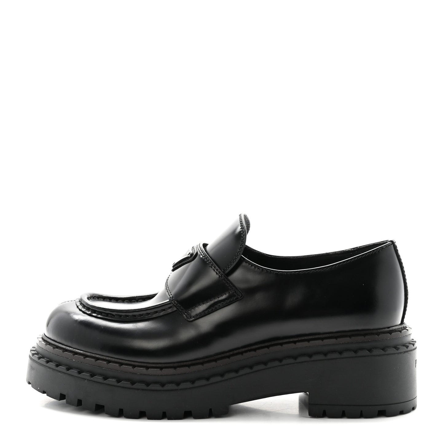 Metal Triangle Logo Double Chocolate Loafers 38 Black