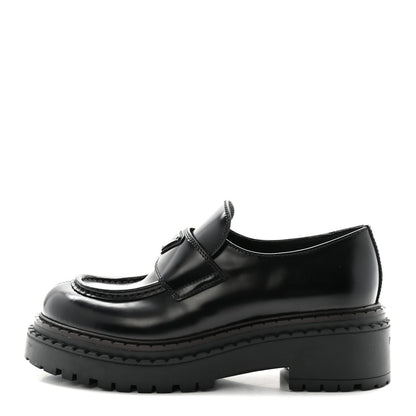 Prada Metal Triangle Logo Double Chocolate Loafers 38 Black 1 of 9