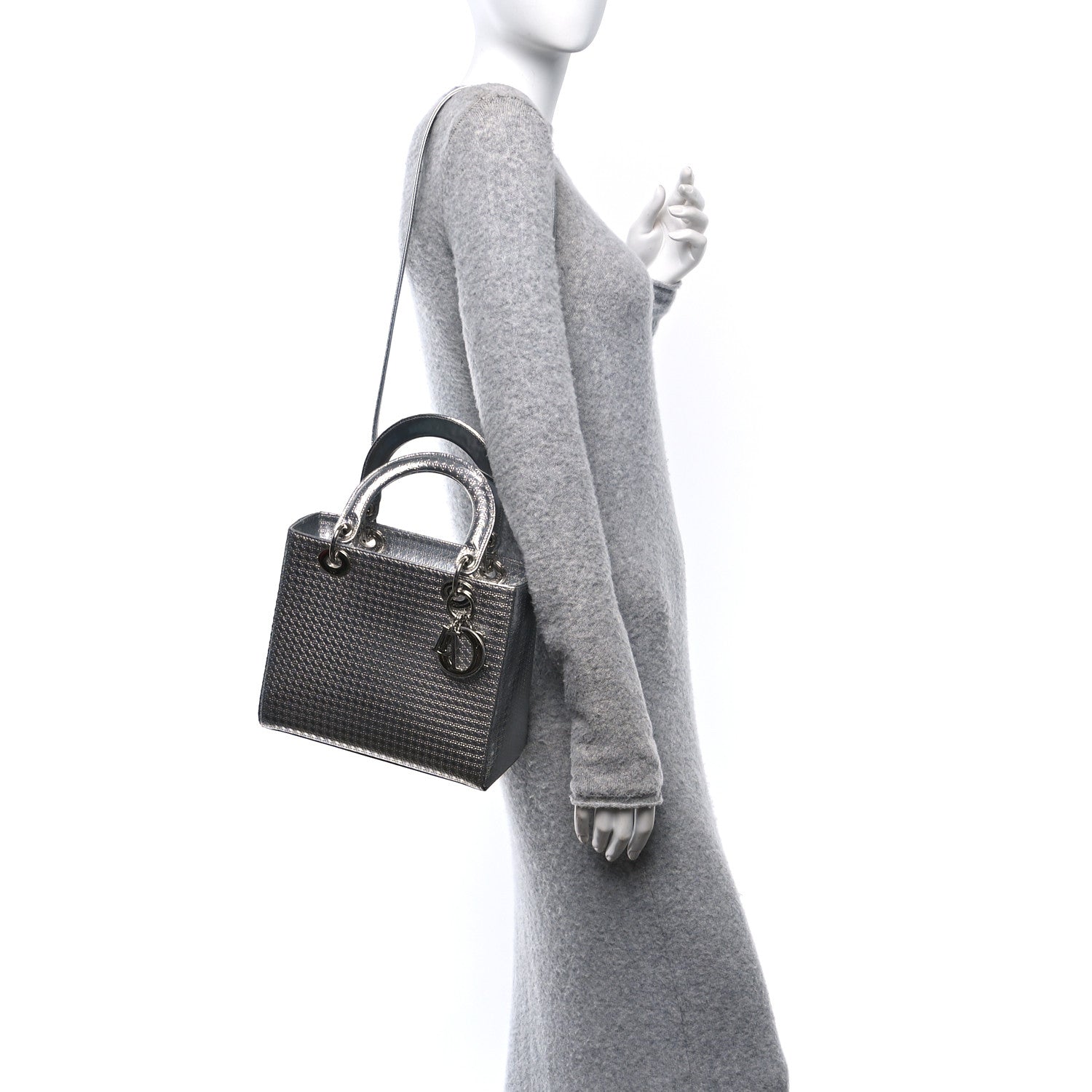 Christian Dior Metallic Patent Micro-Cannage Medium Lady Dior Silver 2 of 10