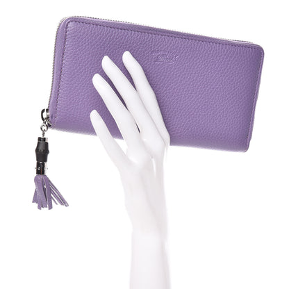 Gucci Pebbled Calfskin Bamboo Tassel Zip Around Wallet Purple 2 of 8