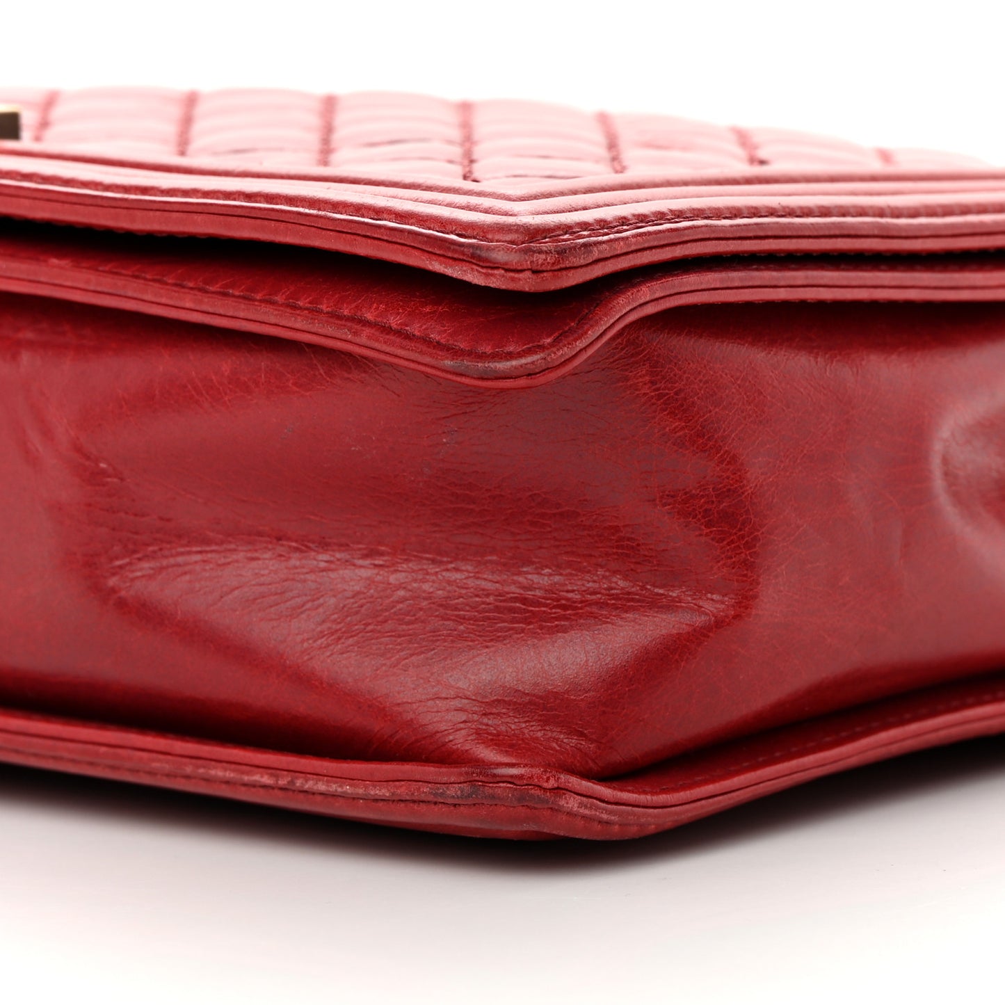 Aged Glazed Calfskin Quilted Large Boy Flap Red