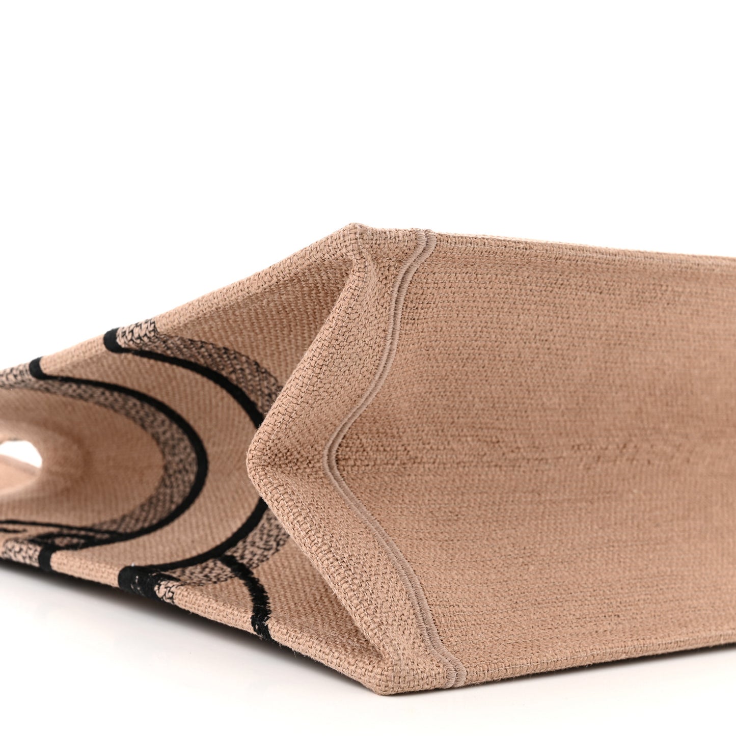Canvas Jute Embroidered Medium Book Tote Black Beige