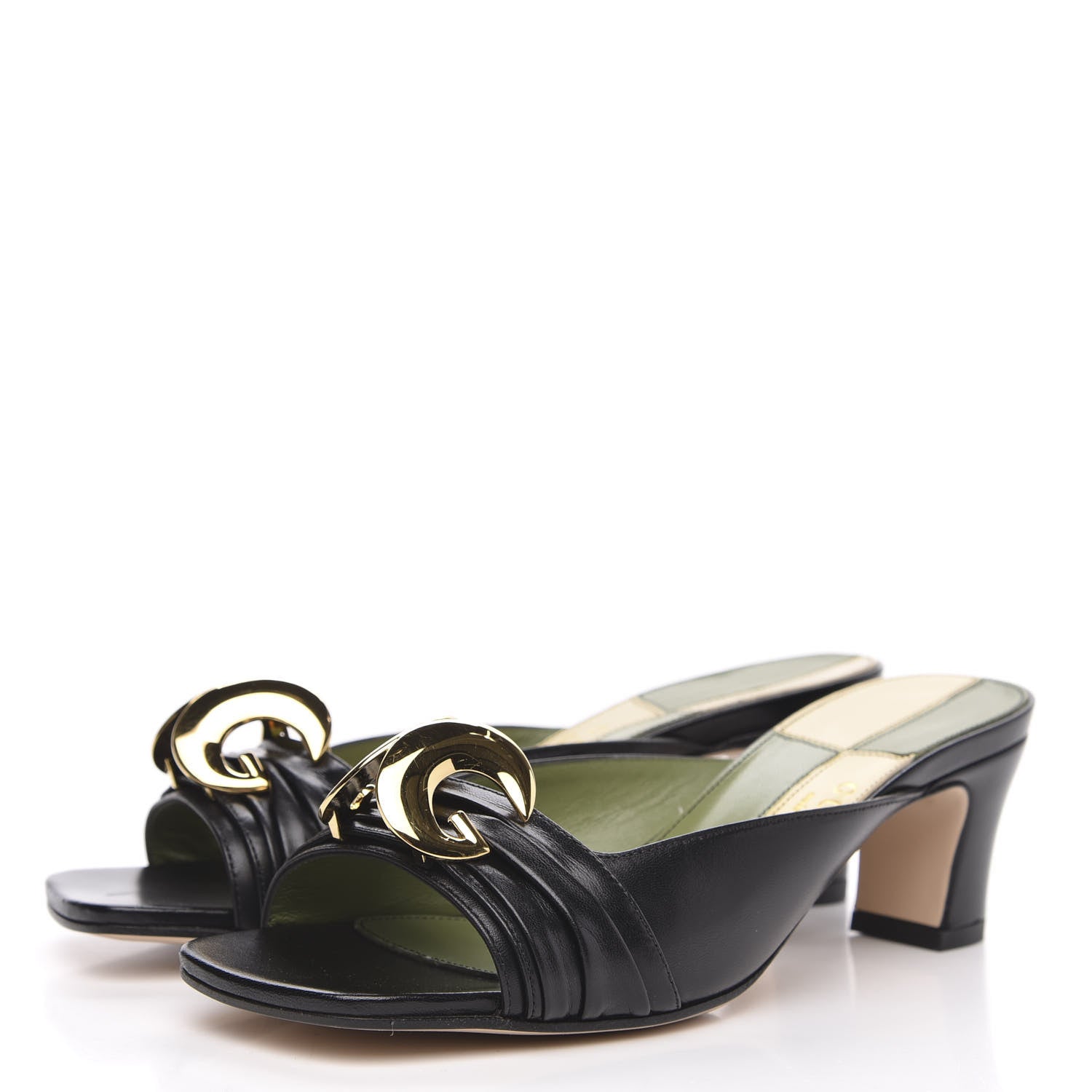 Gucci Malaga Kid Half Moon GG Square Toe Slide Sandals 36.5 Black 3 of 9