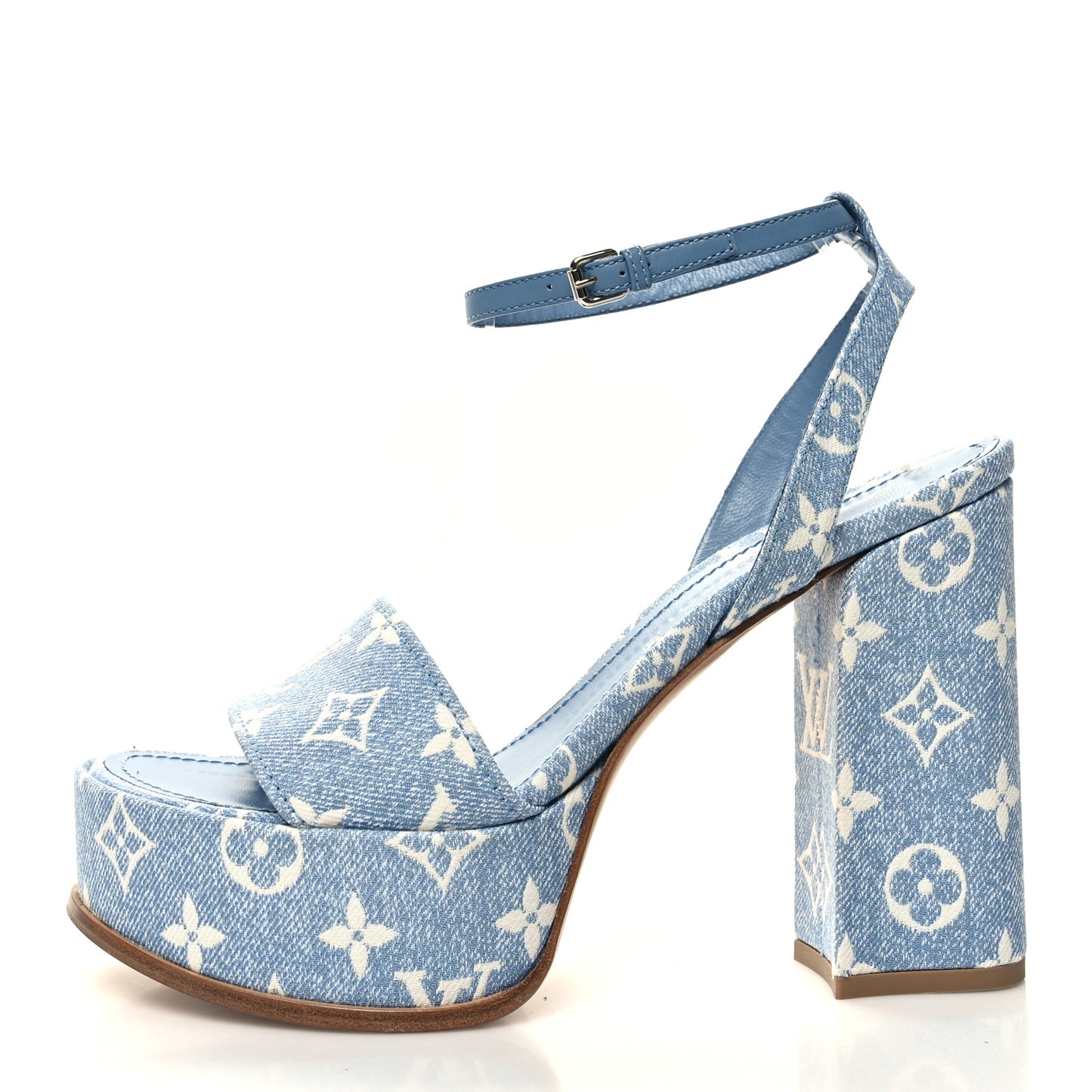 Monogram Jacquard Denim Platform Sandals 40 Blue