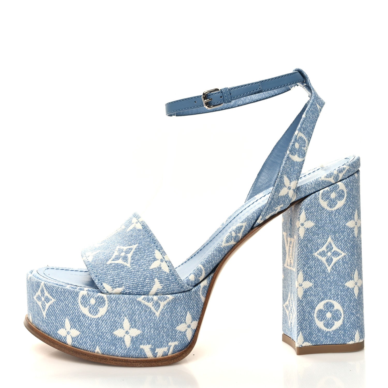 Louis Vuitton Monogram Jacquard Denim Platform Sandals 40 Blue 1 of 9