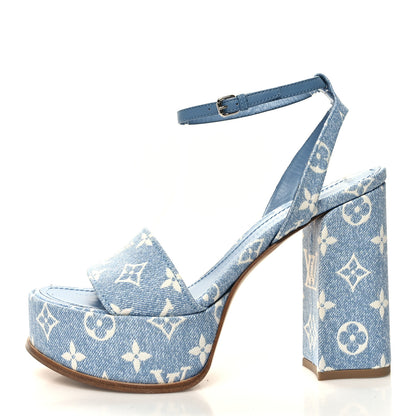 Louis Vuitton Monogram Jacquard Denim Platform Sandals 40 Blue 1 of 9