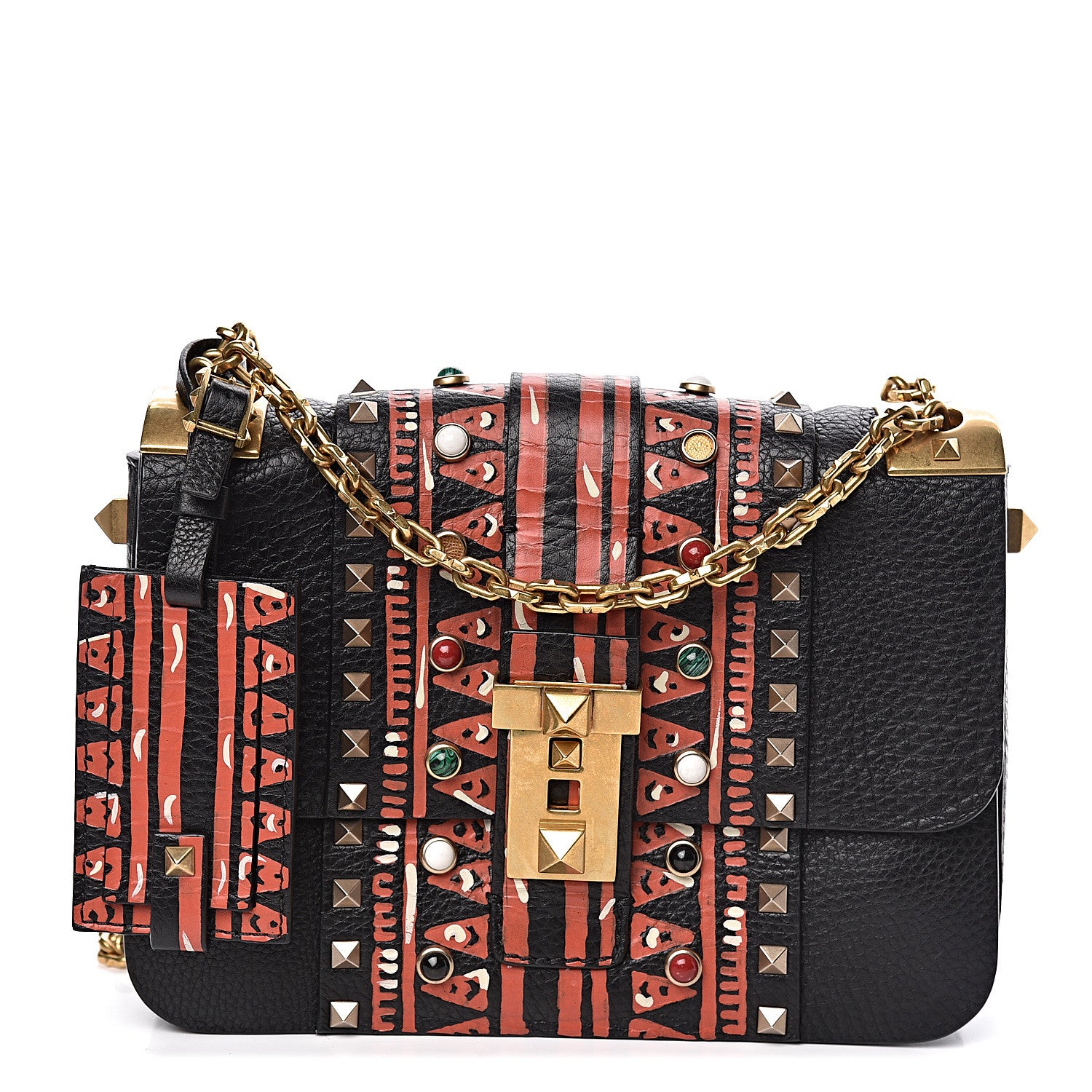 Valentino Garavani Calfskin Tribal B-Rockstud Rolling Flap Black 2 of 10