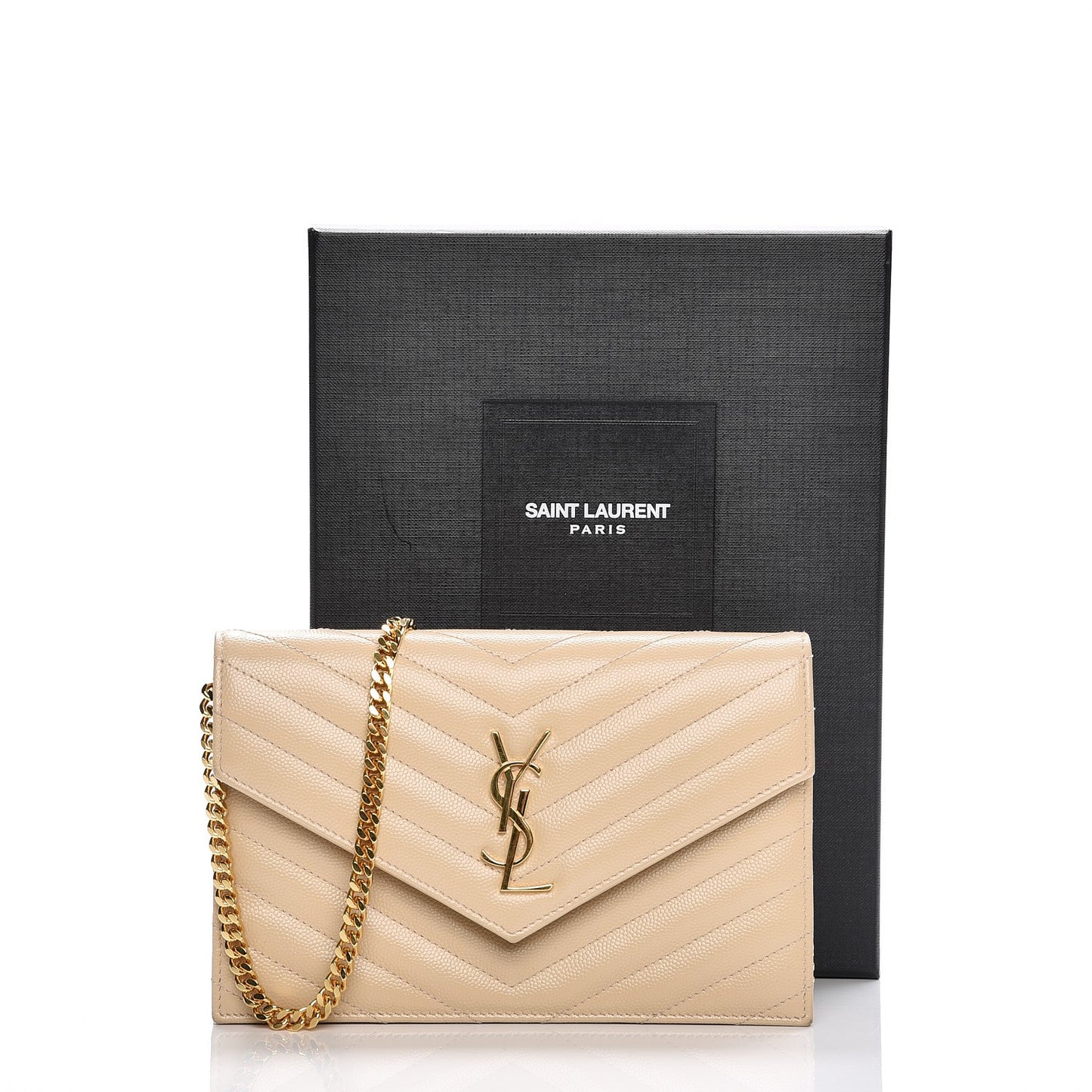 Grain De Poudre Matelasse Chevron Monogram Envelope Chain Wallet Nude Powder