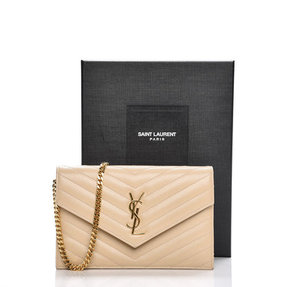 Saint Laurent Grain De Poudre Matelasse Chevron Monogram Envelope Chain Wallet Nude Powder 19 of 19