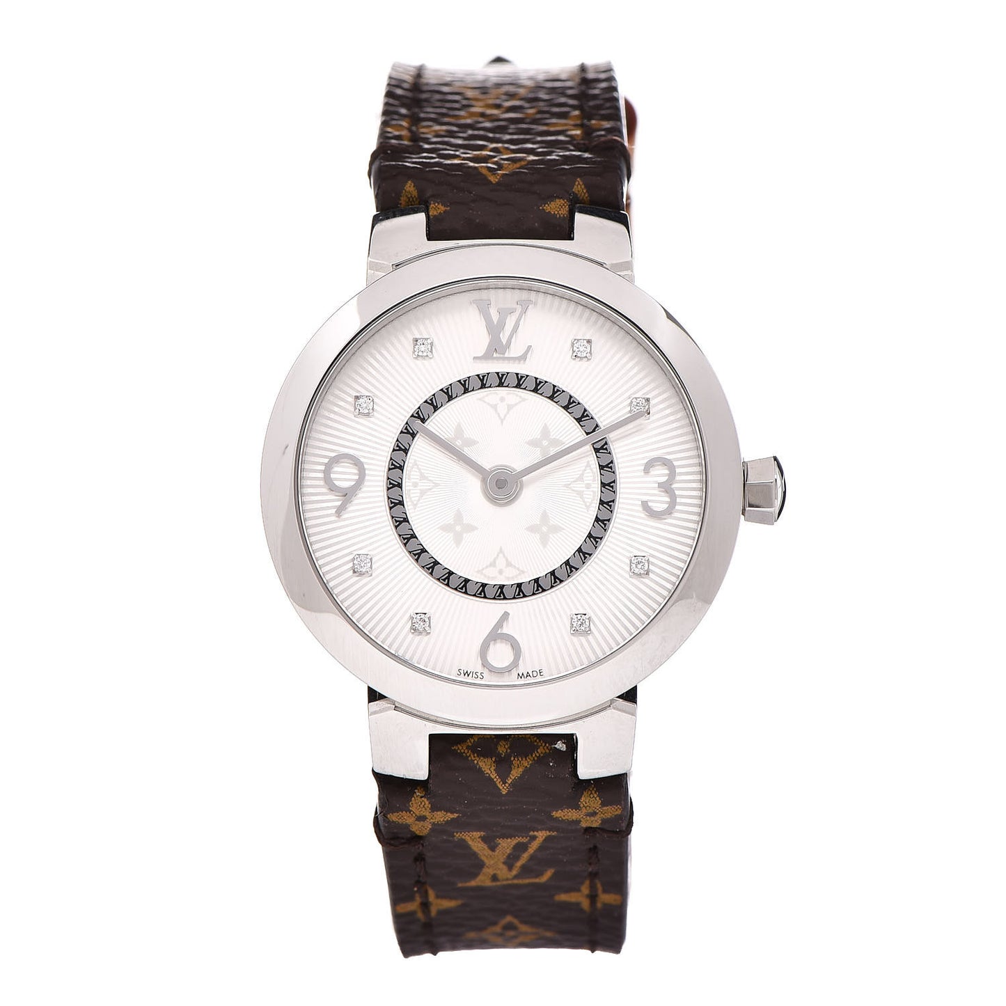 Stainless Steel Monogram Diamond 28mm Tambour Slim Quartz Watch
