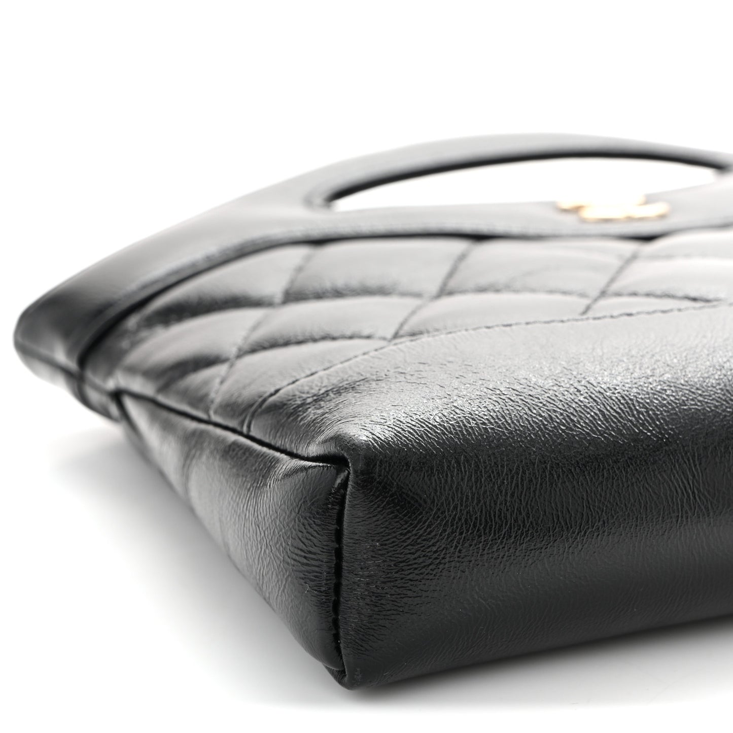 Shiny Crumpled Calfskin Quilted Nano 31 Shopping Bag Black