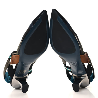 Fendi Technical Mesh Colibri 55mm Slingback Pumps 38 Black Verde Military 5 of 7
