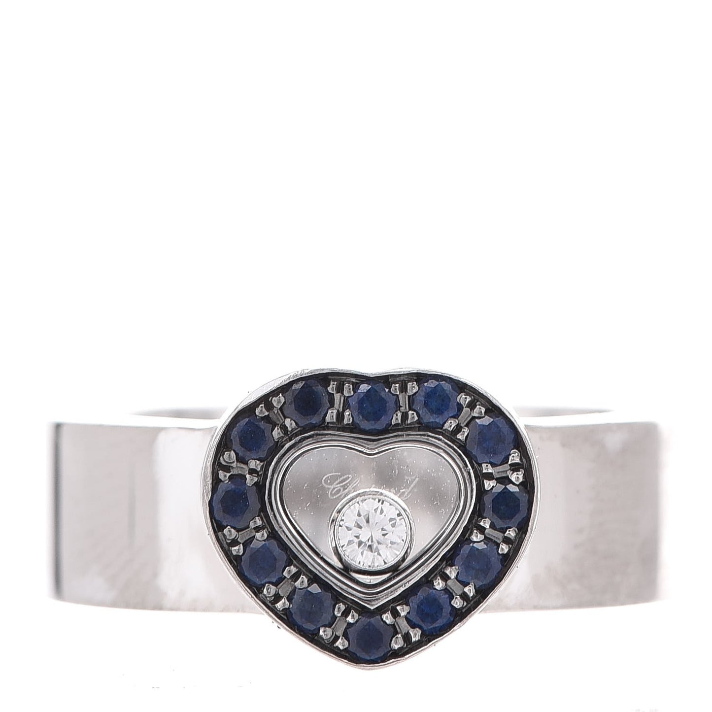 18K White Gold Diamond Sapphire Happy Diamonds Heart Ring 53 6.25
