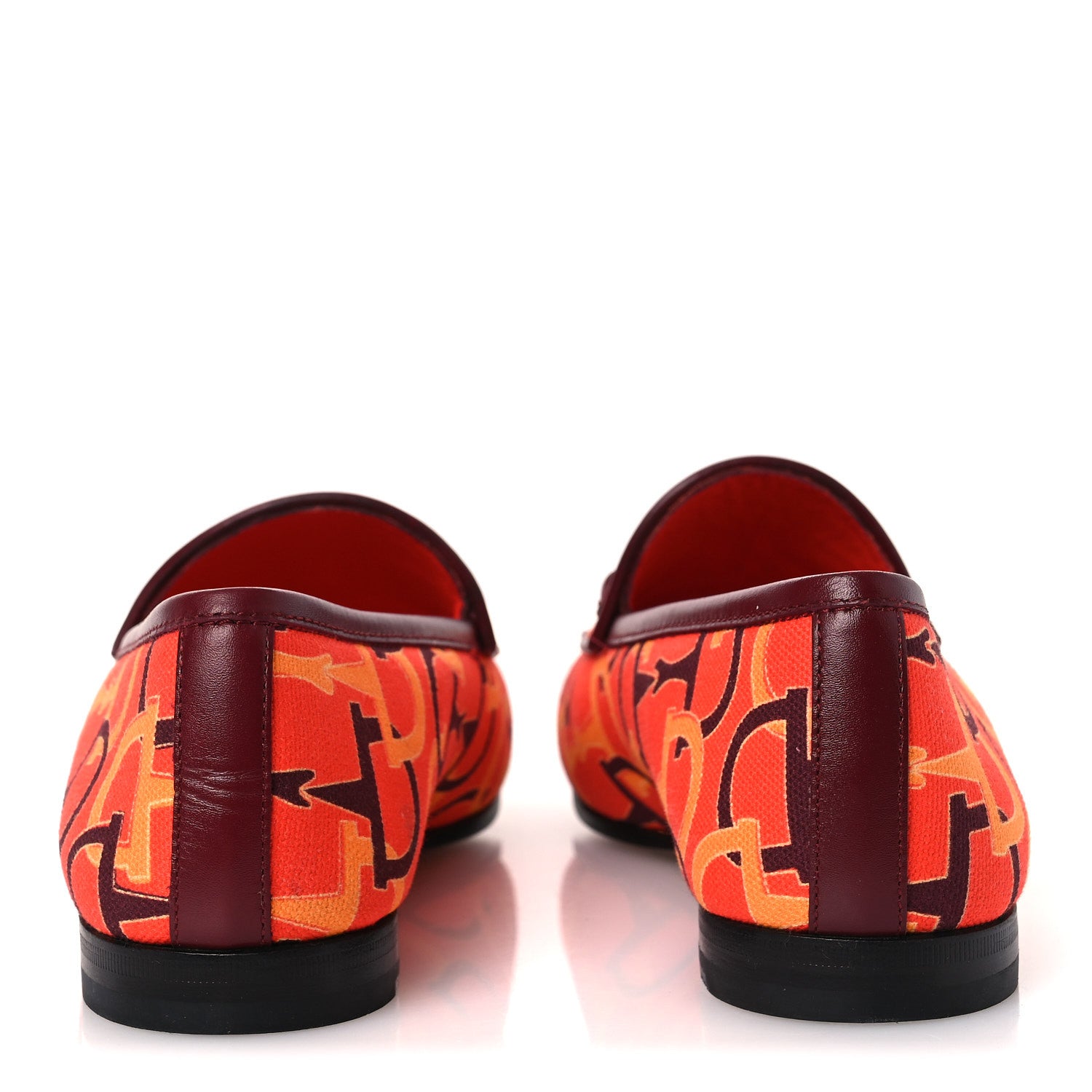 Gucci Betis Glamour Canvas Horsebit Print Womens Jordaan Loafers 39.5 Orange Red Rosso Ancora 6 of 11