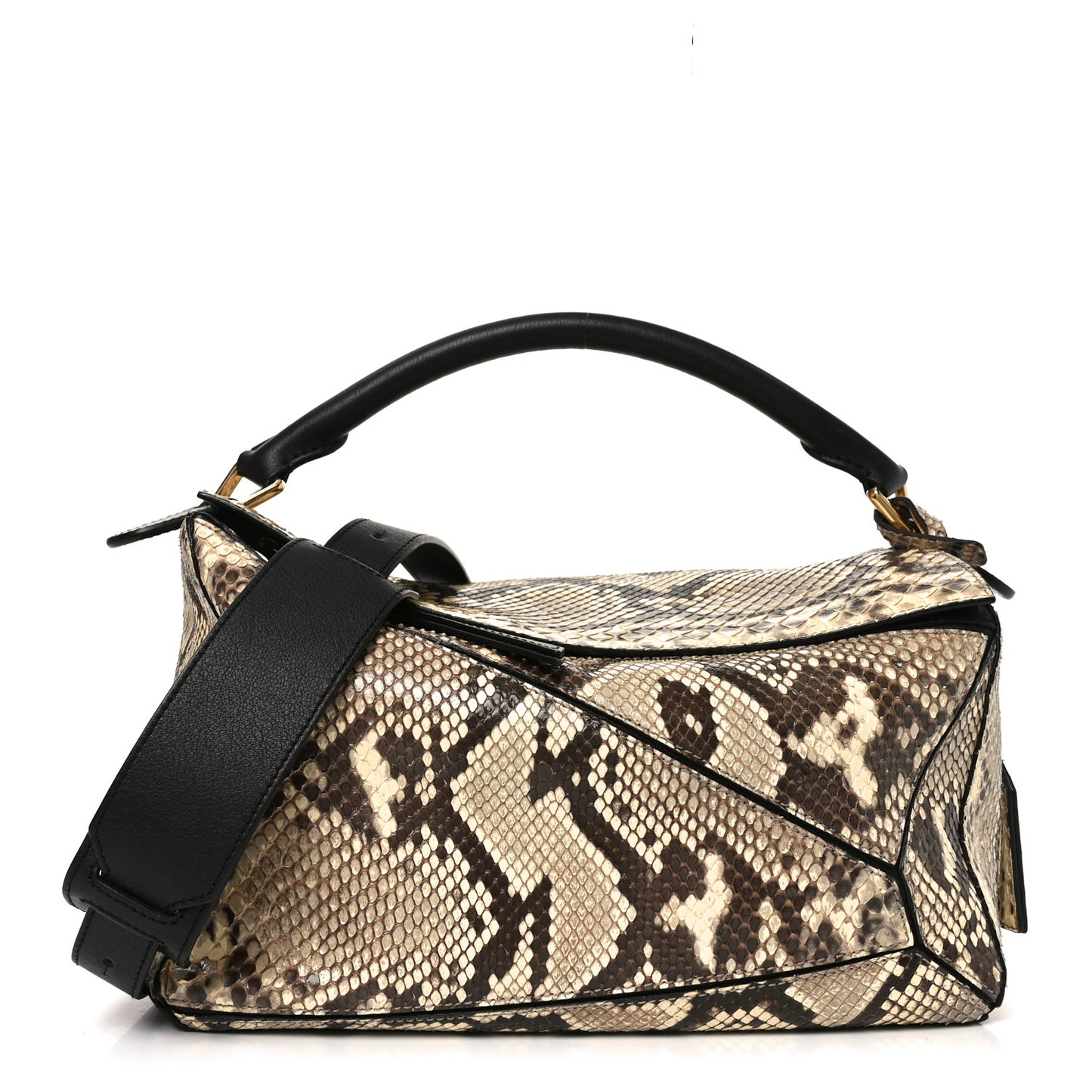 Snakeskin Medium Puzzle Bag Black