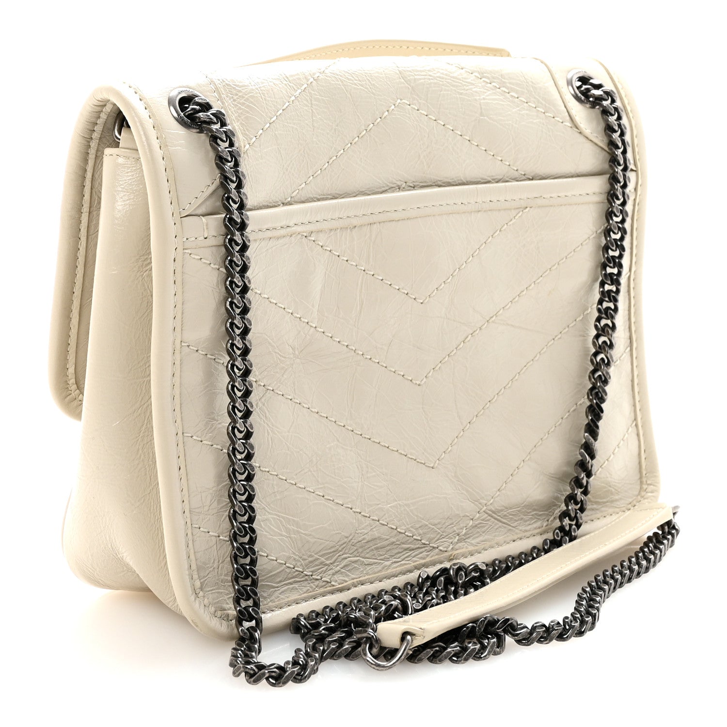 Saint Laurent Crinkled Calfskin Matelasse Monogram Baby Niki Chain Satchel Ivory 3 of 10