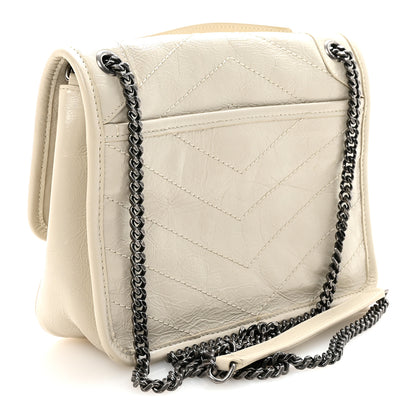 Saint Laurent Crinkled Calfskin Matelasse Monogram Baby Niki Chain Satchel Ivory 3 of 10