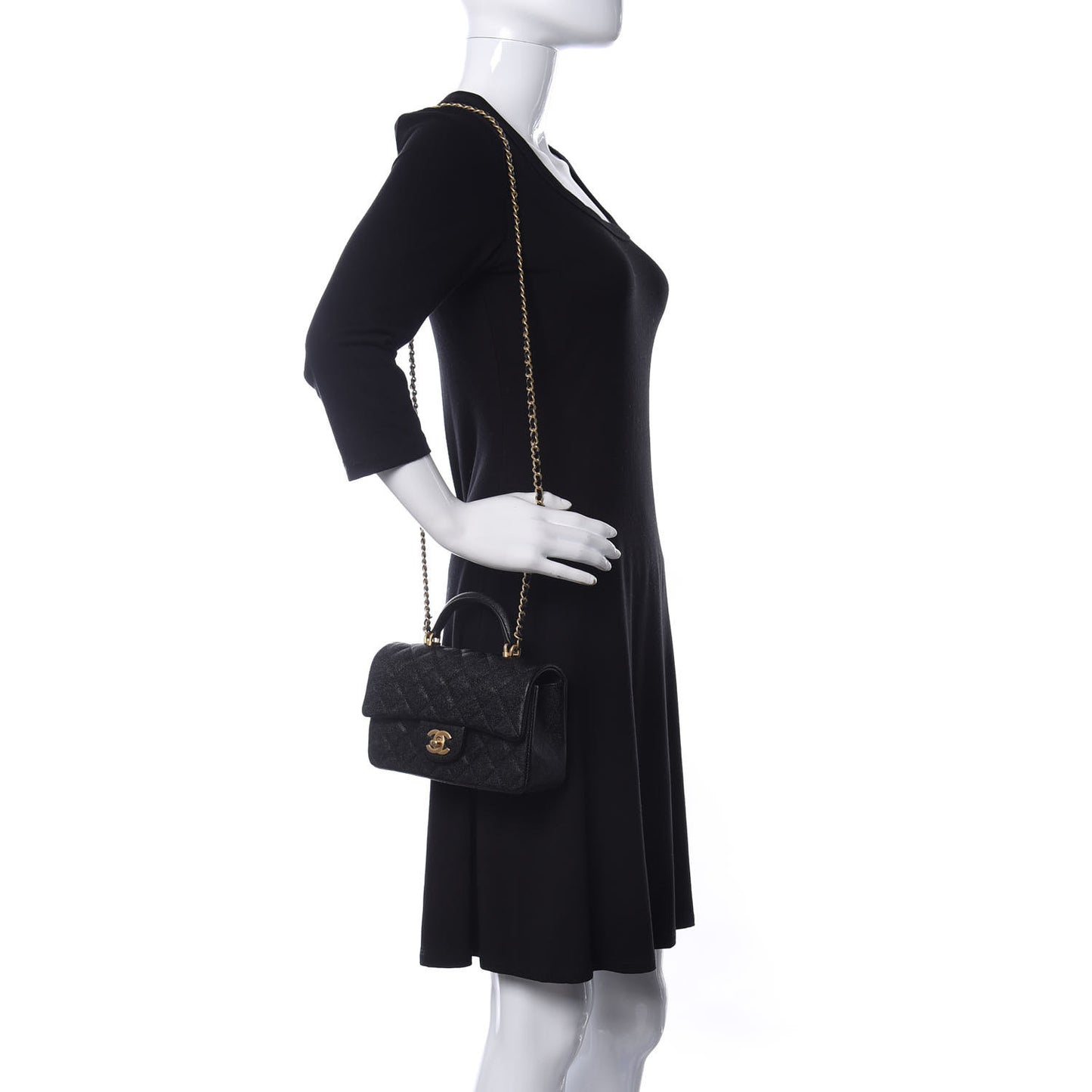Caviar Quilted Mini Top Handle Rectangular Flap Black